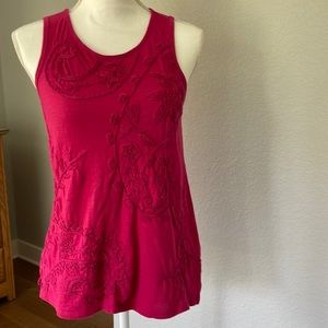 Lucky Brand Fuchsia Embroidered Tank Top